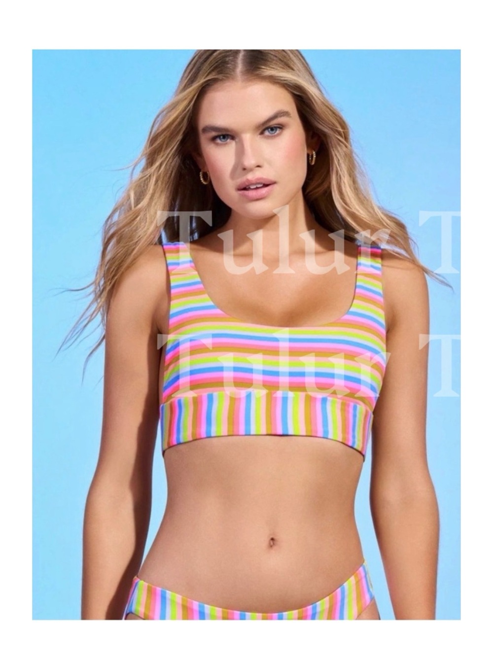 Donna Rainbow Stripe Sporty Bralette Bikini Top M